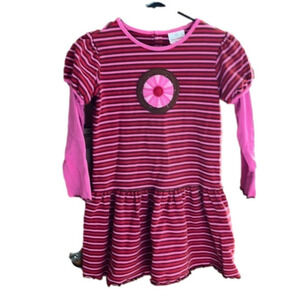 Hanna Andersson Girl’s pink and brown striped top tunic dress size 140 or 10 US